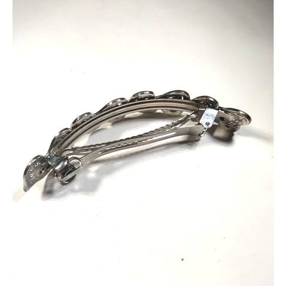 Hair Barrette Tension Clip Silver Tone Hearts Blue Purple Rhinestone 4" Long - Picture 6 of 7